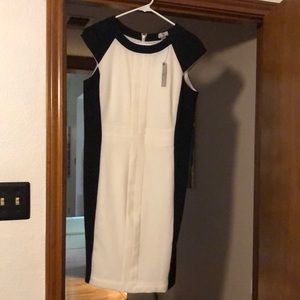 Black and white cap sleeve work dress